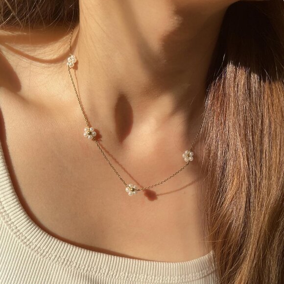 Pearl Necklace: 14K Gold-Plated/White Gold-plated Pearl Necklace for Women 16.5” - Picture 3 of 7